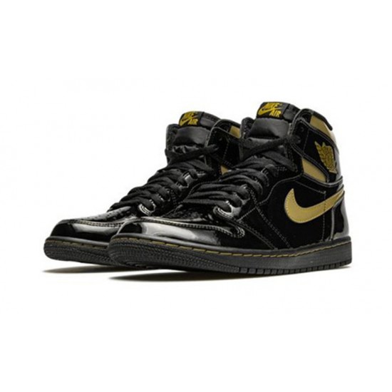 Nike Jordan 1 High Black Metallic Gold svart 555088 032 Menn Dame