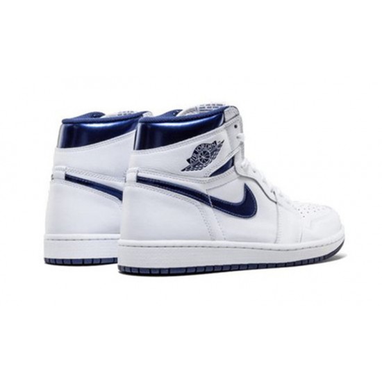 Nike Jordan 1 High Metallic Navy WHITE hvit 555088 106 Menn Dame