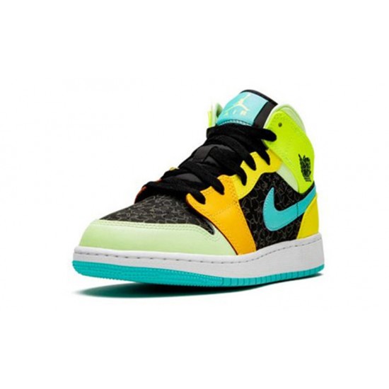 Nike Jordan 1 Mid GS Aurora Green Optic-Yel Green grønn BQ6931 037 Menn Dame