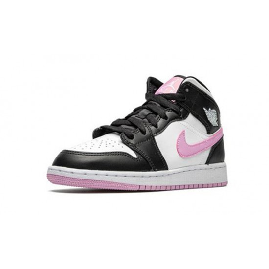 Nike Jordan 1 Mid White Black Light Arctic Pink White hvit 555112 103 Menn Dame